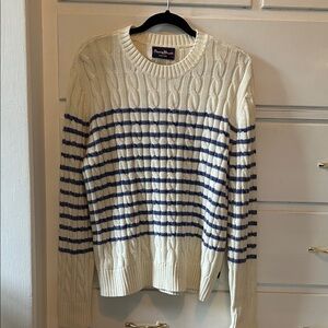 Rowing Blazers Cream and Navy Striped Crewneck Sweater - UNISEX